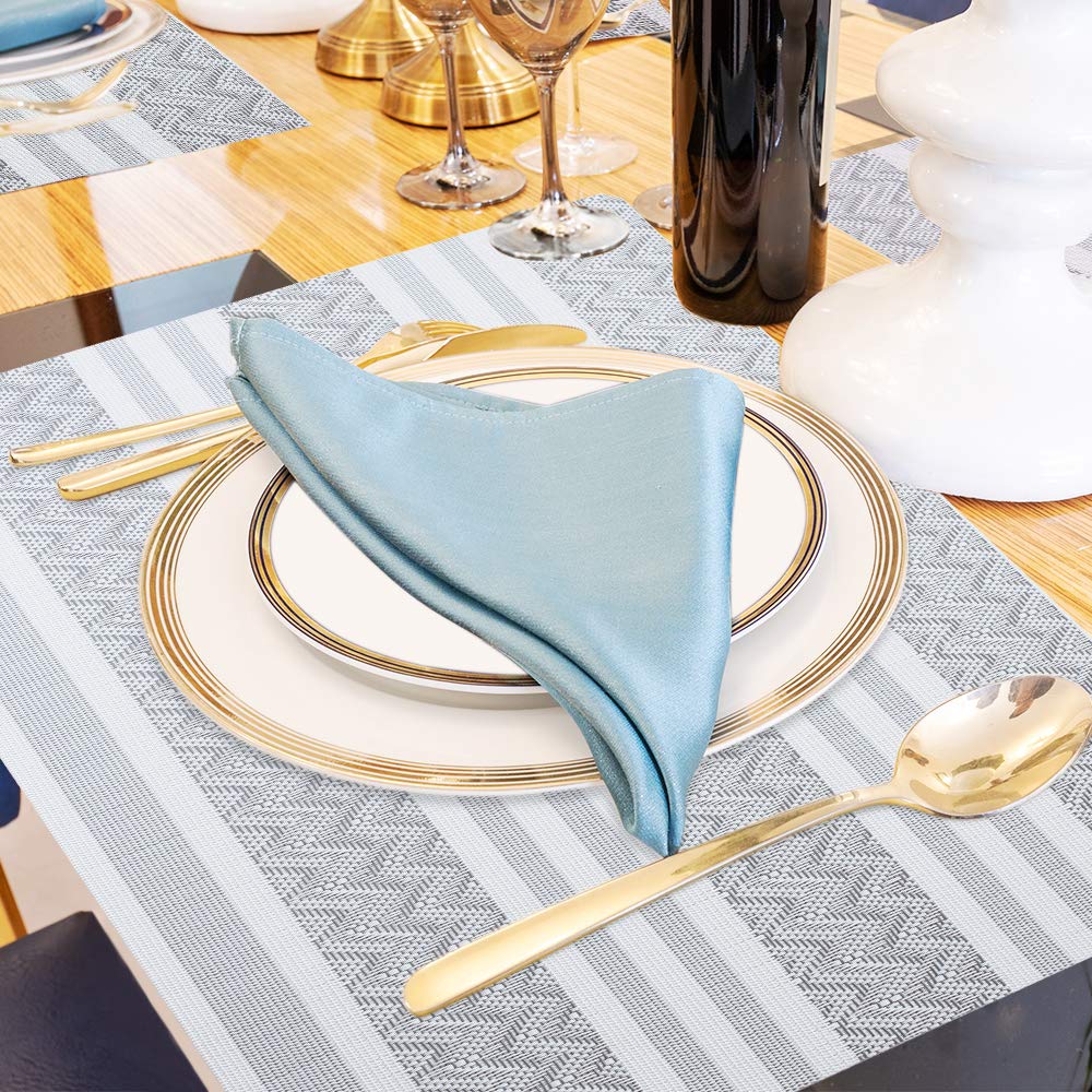 Heat-Resistant & Stain-Resistant PVC Table Placemats Set of 6 - Non-Slip Washable Vinyl Woven Place Mats for Dining Table (Grey) | Perfect for Everyday Meals, Dinner Parties & Kitchen Decor