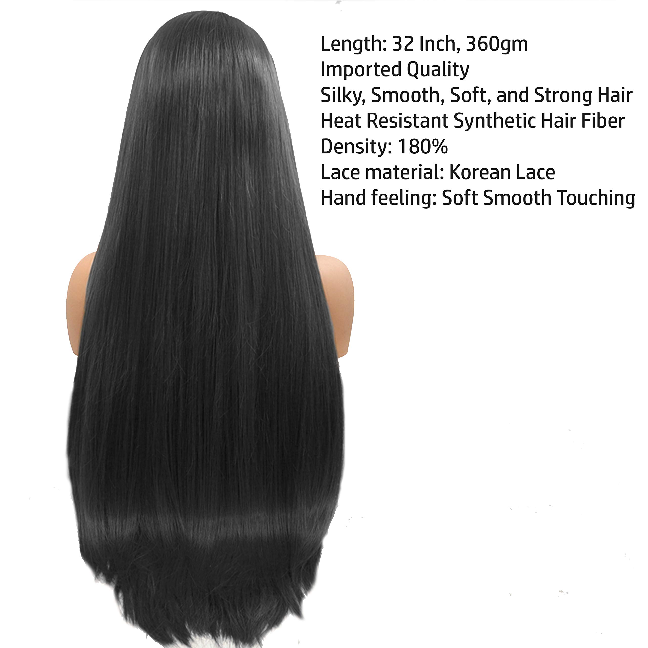Rapidsflow® 32 Inch Front Lace Women's Wig - Natural Black Human Hair Full Head Wig with Free 2 Wig Caps & Carry Bag | Perfect for Daily Wear, Cosplay, and Special Occasions