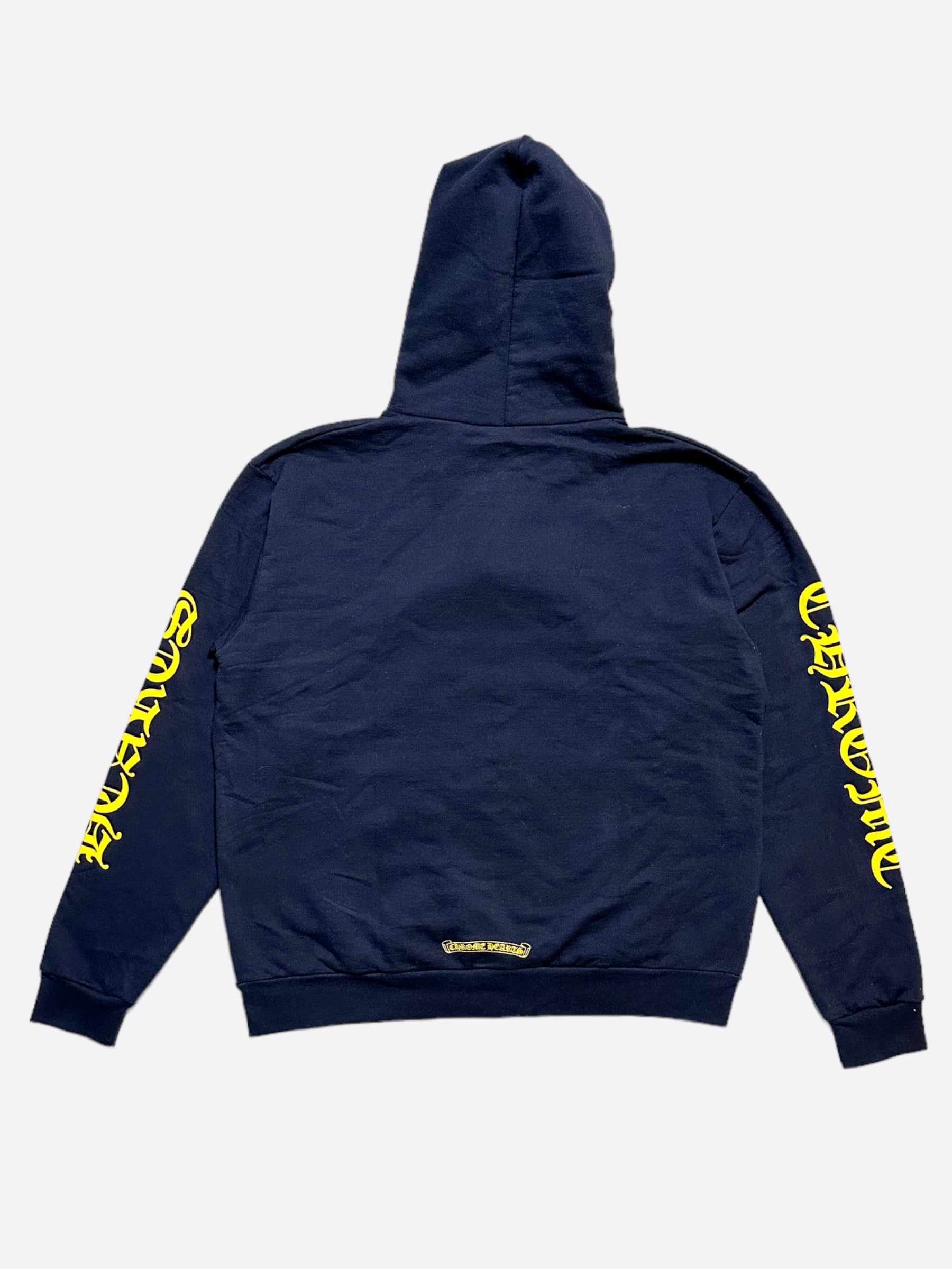 Chrome Hearts Navy & Yellow Script Logo Hoodie - Stylish Unisex Pullover for Casual Wear & Street Fashion