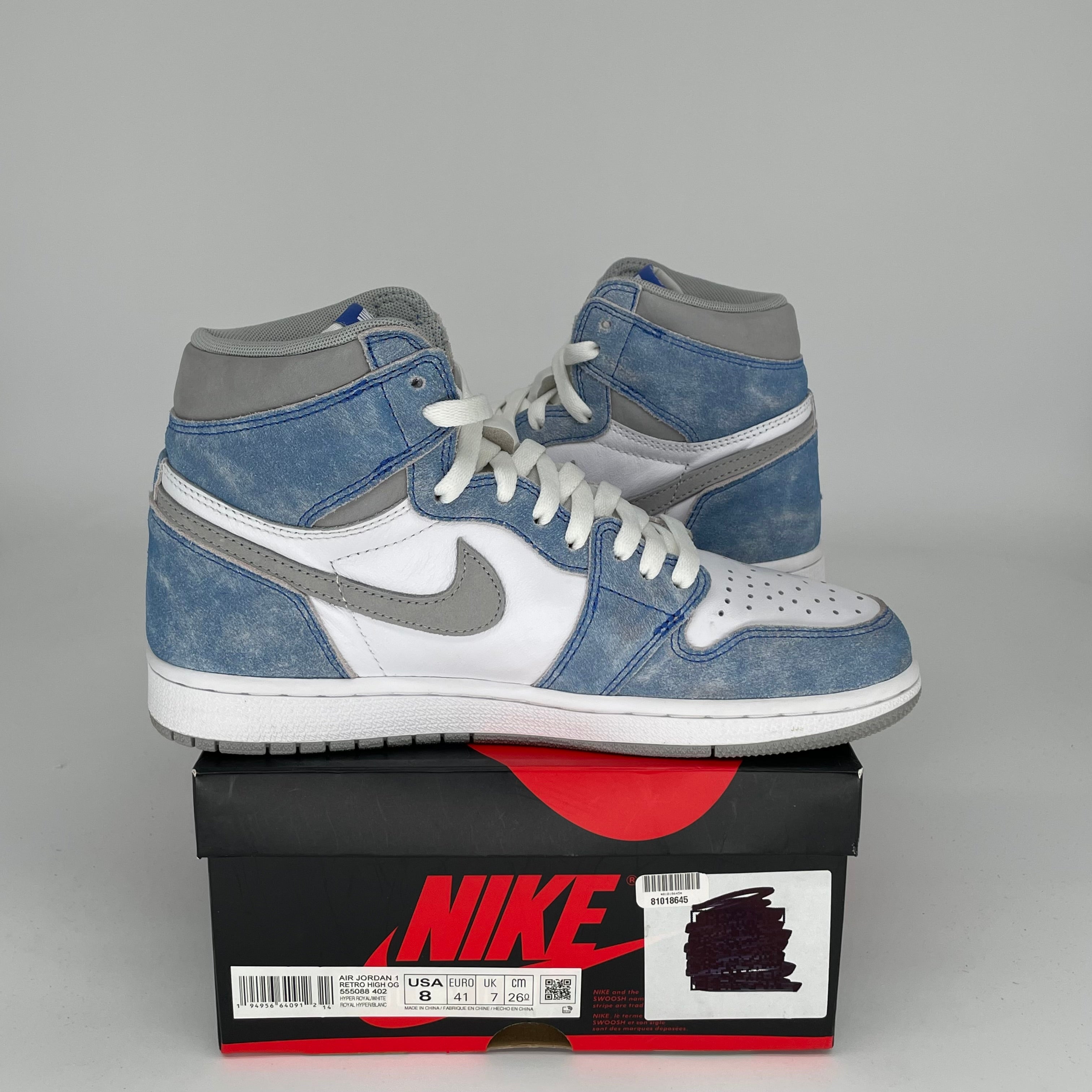 Original: AIR JORDAN 1 HYPER ROYAL SIZE 8 555088 402   Optimized: Air Jordan 1 Retro High OG 