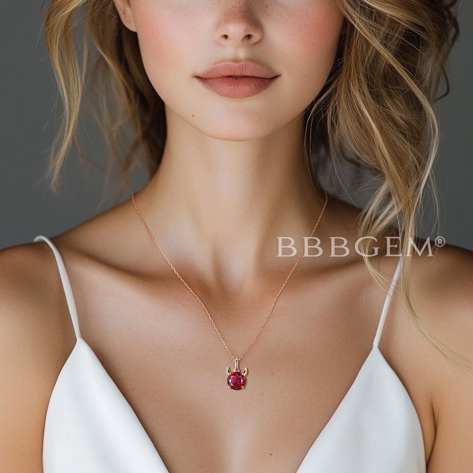 Round Cut Ruby Devil Solitaire Pendant Necklace in Rose Gold - Minimalist Elegance for Women | Perfect for Valentine's Day, Anniversary Gifts & Special Occasions