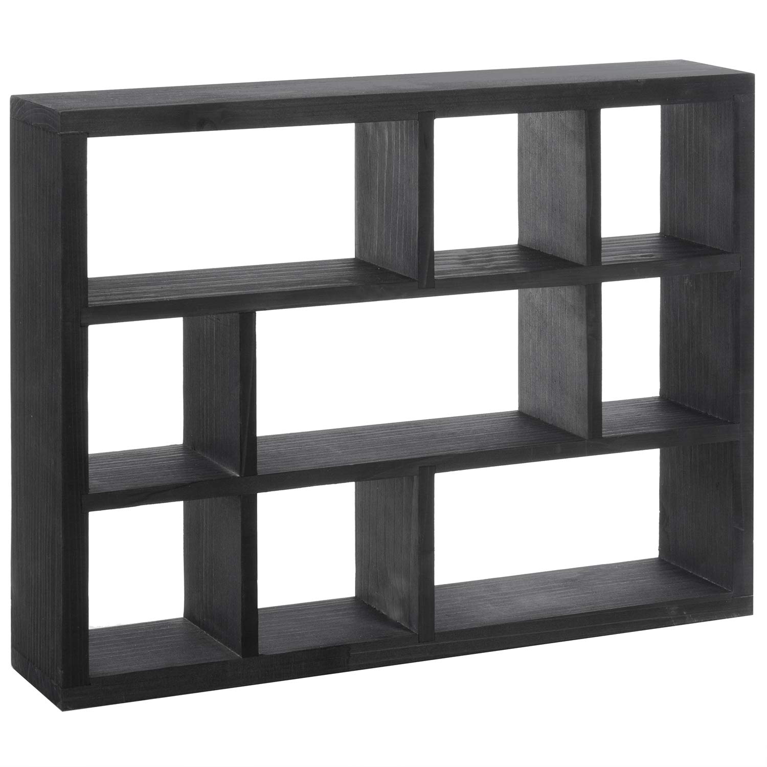 MyGift 15-Inch Wall-Mounted Rustic Wood Floating Shelf - 9-Slot Vertical or Horizontal Display Shelf with Freestanding Shadow Box - Perfect for Living Room, Bedroom, or Office Decor (Black)