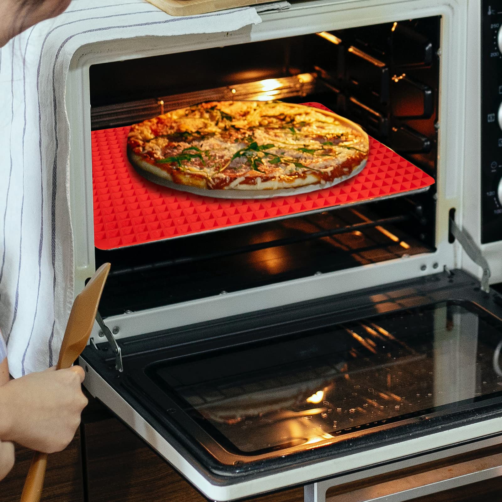 Non-Stick Silicone Baking Mat Set (2 Pack) - Red Pyramid Design for Oven, Microwave & BBQ - 16