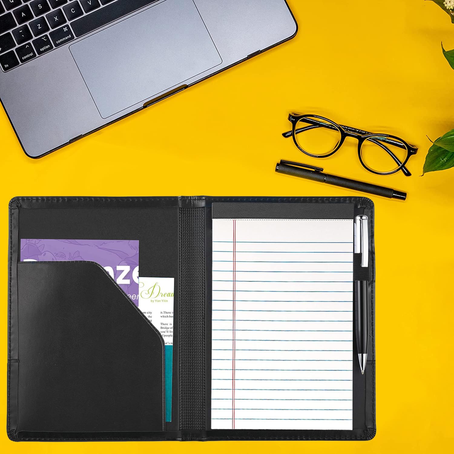 Professional A5 Leather Padfolio Portfolio Binder - 5 x 8 Legal Writing Pad & Document Organizer for Business, Office, Meetings - Perfect for Men & Women (Black) - Ideal for Corporate Gifts, Job Interviews & Executive Presentations