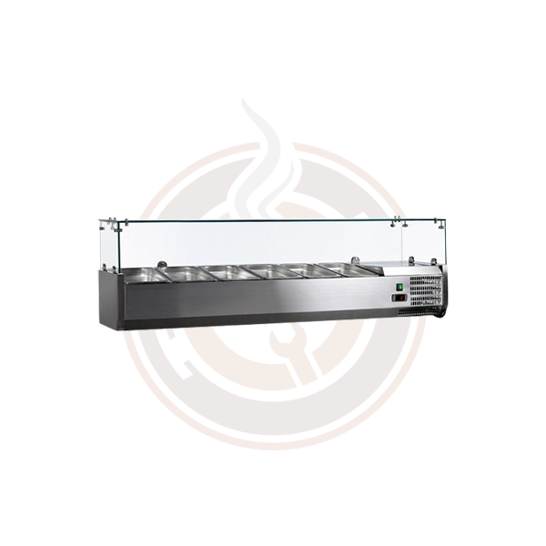 Omcan 59-Inch Commercial Refrigerated Topping Rail with Glass Guard - Perfect for Deli Counters, Buffet Stations & Food Service Displays (Model 41937)