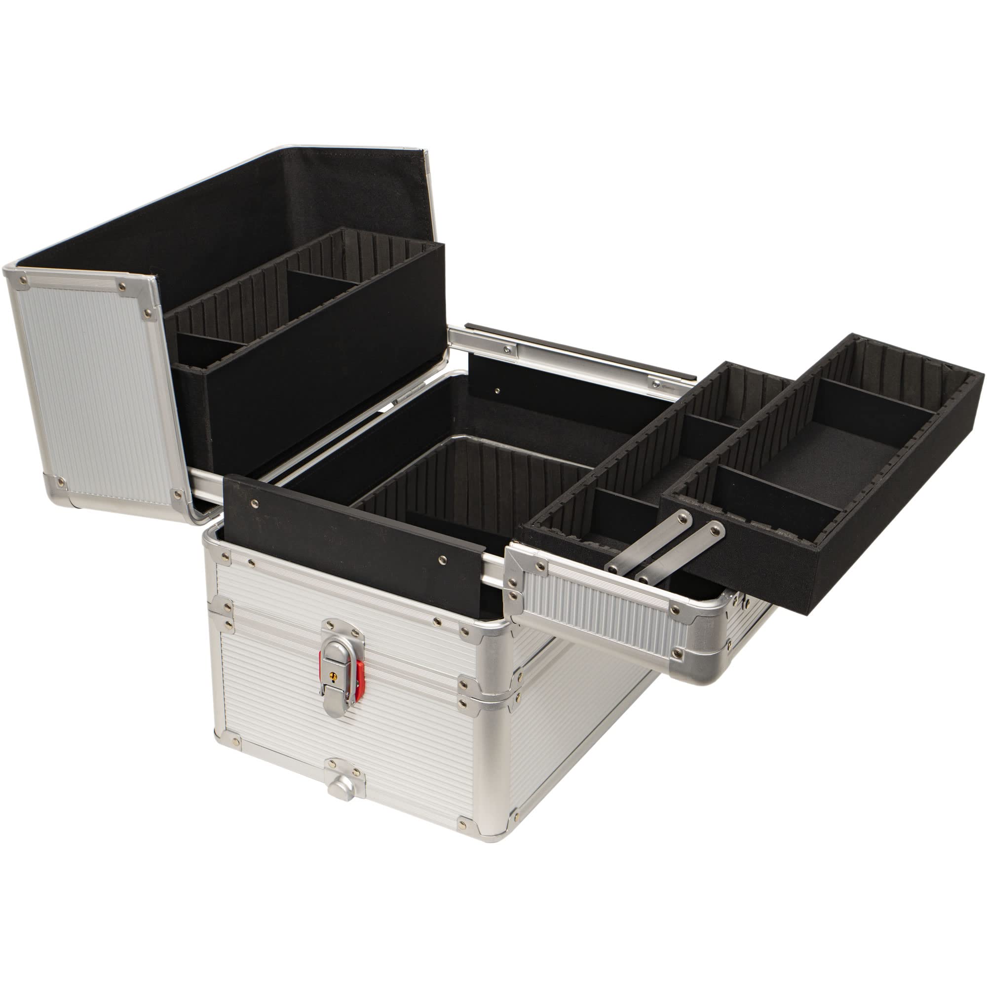 HIKER 2-in-1 Professional Makeup Rolling Case & Hair Stylist Organizer - 3 Slide Compartments, Removable Tray, 4-Wheel Spinner with Lock, Built-in Mirror & Shoulder Strap - Silver Matte | Perfect for Salon Professionals & Mobile Makeup Artists