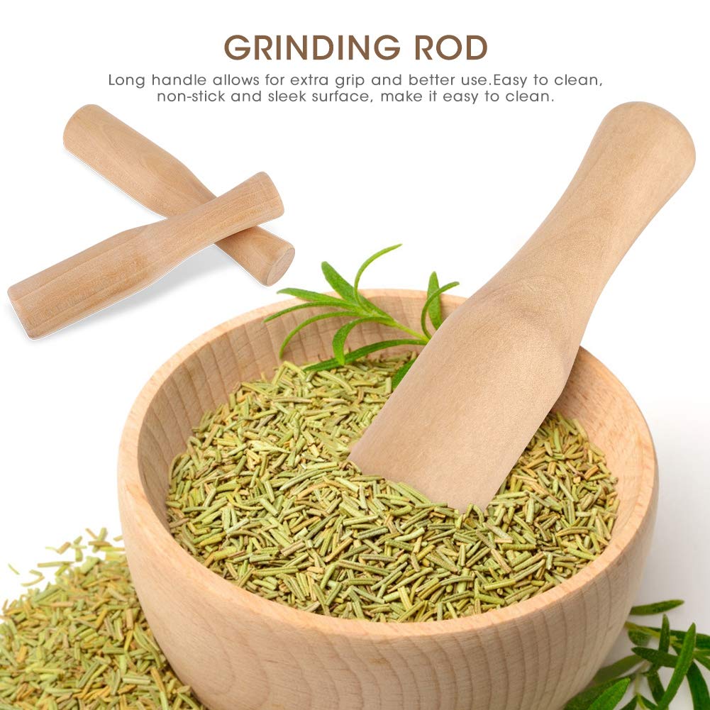 2Pcs Wooden Pestle and Mortar Set - Food Grinding Rod for Sauces, Soup, Purees, Pastes, Jelly, Drinks & Cocktails - Perfect for Bar Tools, Kitchen Accessories & Homemade Recipes
