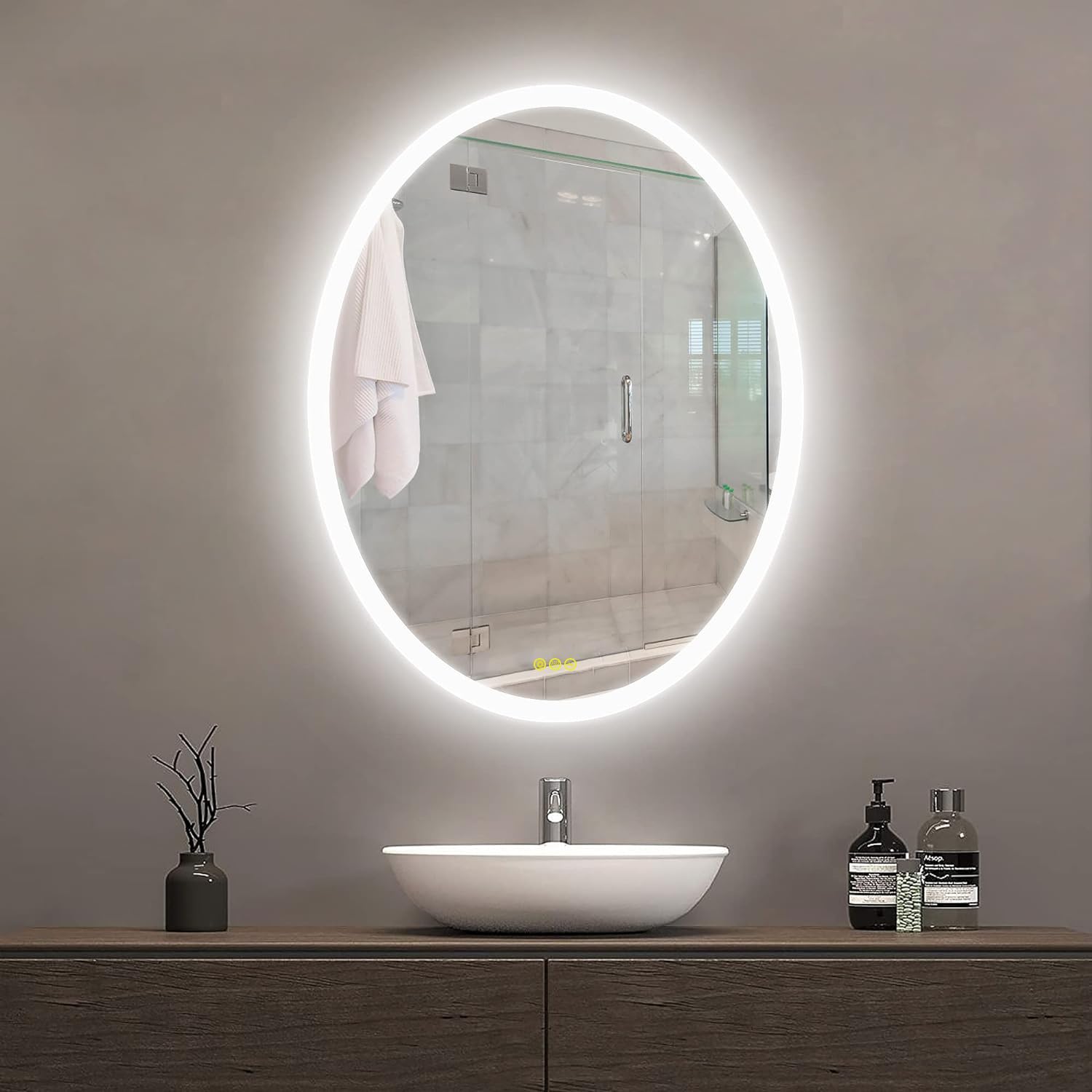 24x32 Inch Oval LED Vanity Mirror with Anti-Fog & Touch Switch - Dimmable 3-Color Lighting for Bathroom, Bedroom, Makeup & Dressing Room - Wall Mounted Bathroom Mirror with Lights