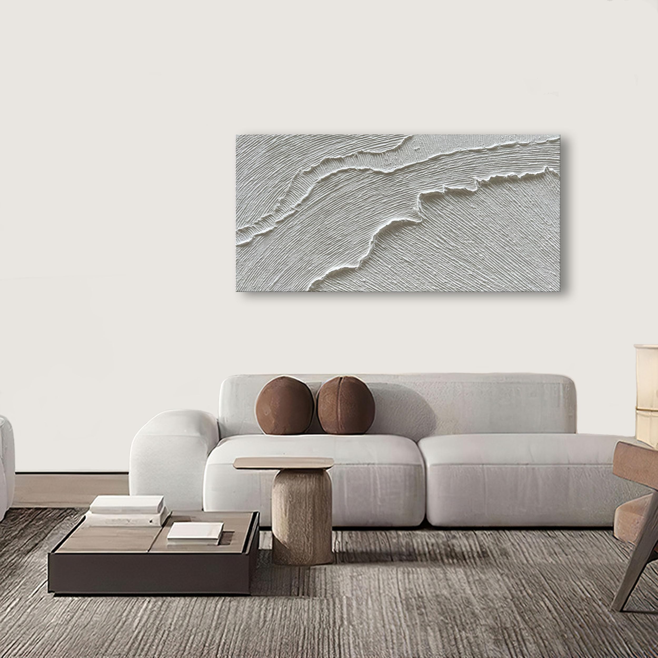 NANKAI Hand-Painted Abstract Oil Painting - Black & White Beach Waves Landscape Wall Art (24x48 Inch) | Perfect for Living Room, Bedroom & Office Decor | Modern Coastal Home Decor & Gift Idea