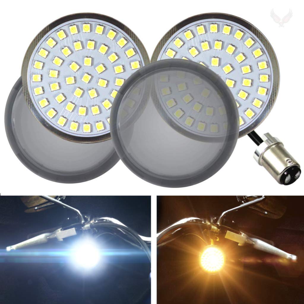 Eagle Lights Gen II 2-Inch Front LED Turn Signals with White Running Lights for Harley Davidson Motorcycles - Smoked Lenses & 1157 Base - Perfect for Custom Bike Builds and Night Riding Safety