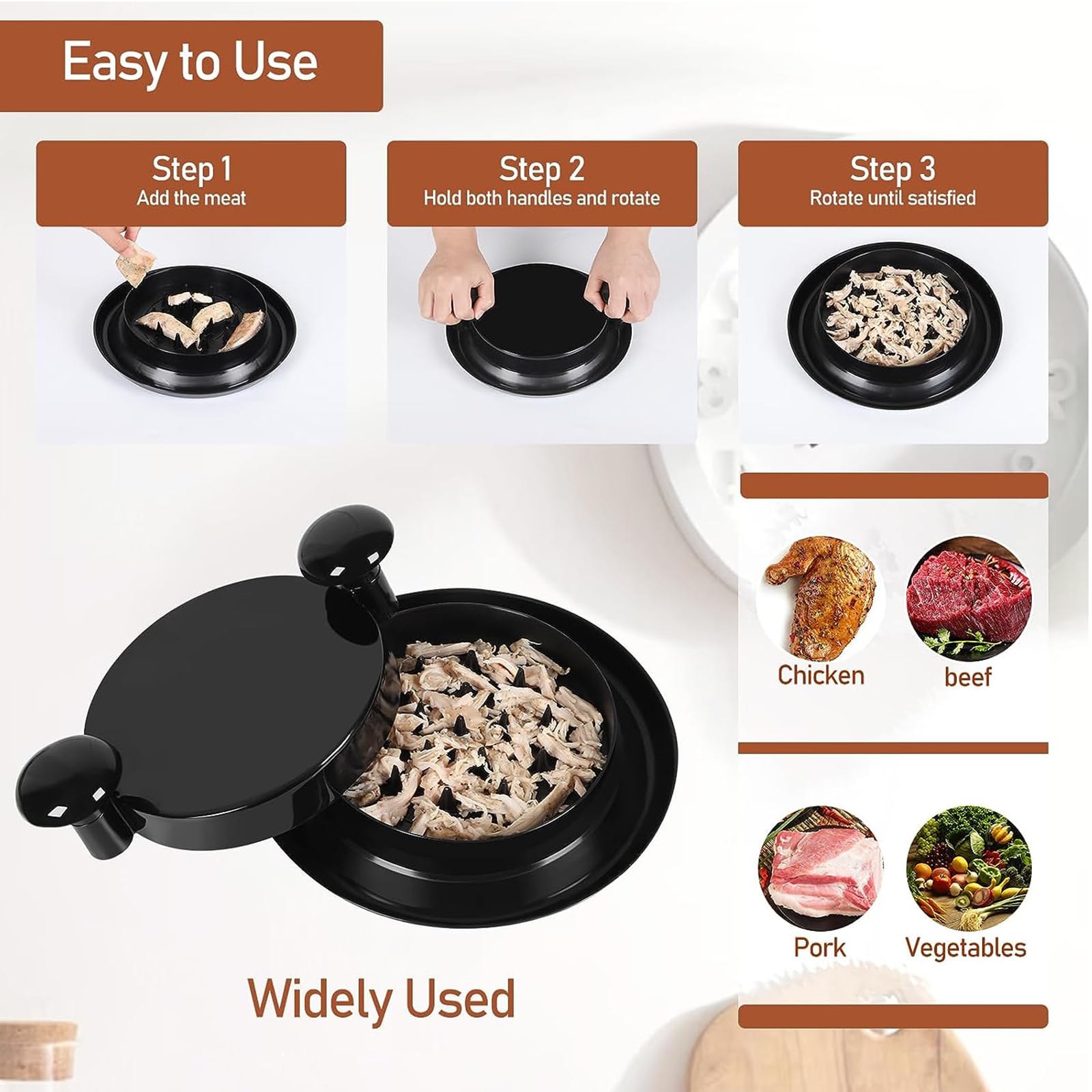 MsTeco Manual Chicken Shredder Machine - Handheld Meat Grinder with Non-Slip Base & Ergonomic Handles - Perfect for Chicken, Pork, Beef & Salad Prep - Ideal for Home Kitchens, BBQ Parties & Meal Prep