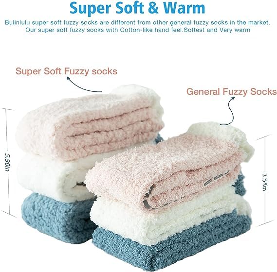 Bulinlulu Women's Non-Slip Fuzzy Socks with Grips - 5 Pairs Warm Fluffy Slipper Socks for Indoor & Outdoor Wear - Cozy Winter Socks for Home, Office, and Travel