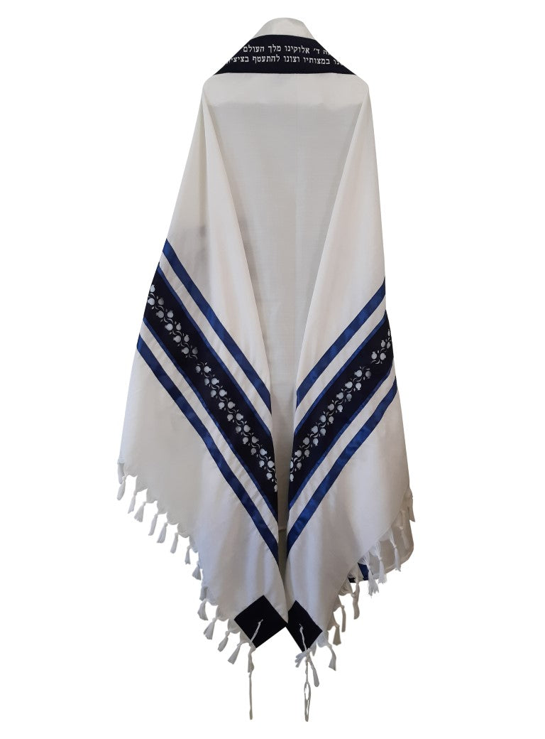 Blue Pomegranates Wedding Tallit Shawl - Handmade Jewish Prayer Shawl for Brides & Grooms - Perfect for Jewish Wedding Ceremonies & Special Occasions