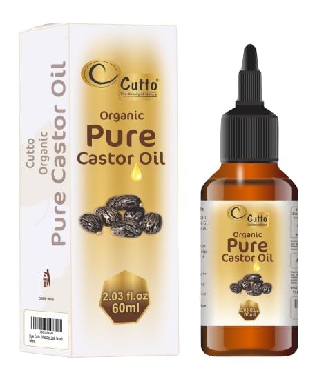 Organic Pure Cold-Pressed Castor Oil (60ml) - Hexane-Free, Non-GMO, Unrefined for Hair Growth, Eyelash & Eyebrow Enhancement, Dry Skin Moisturizer & Massage Oil | Natural Remedy for Scalp Care, Skin Healing & DIY Beauty Treatments