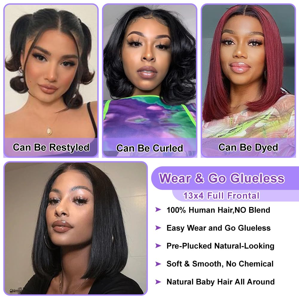14 Inch Short Bob Wig Straight 13x4 HD Transparent Lace Front Human Hair Wig - 150% Density Glueless Lace Frontal Wig with Pre-Plucked Baby Hair for Black Women (Natural Color) | Perfect for Daily Wear, Cosplay & Special Occasions