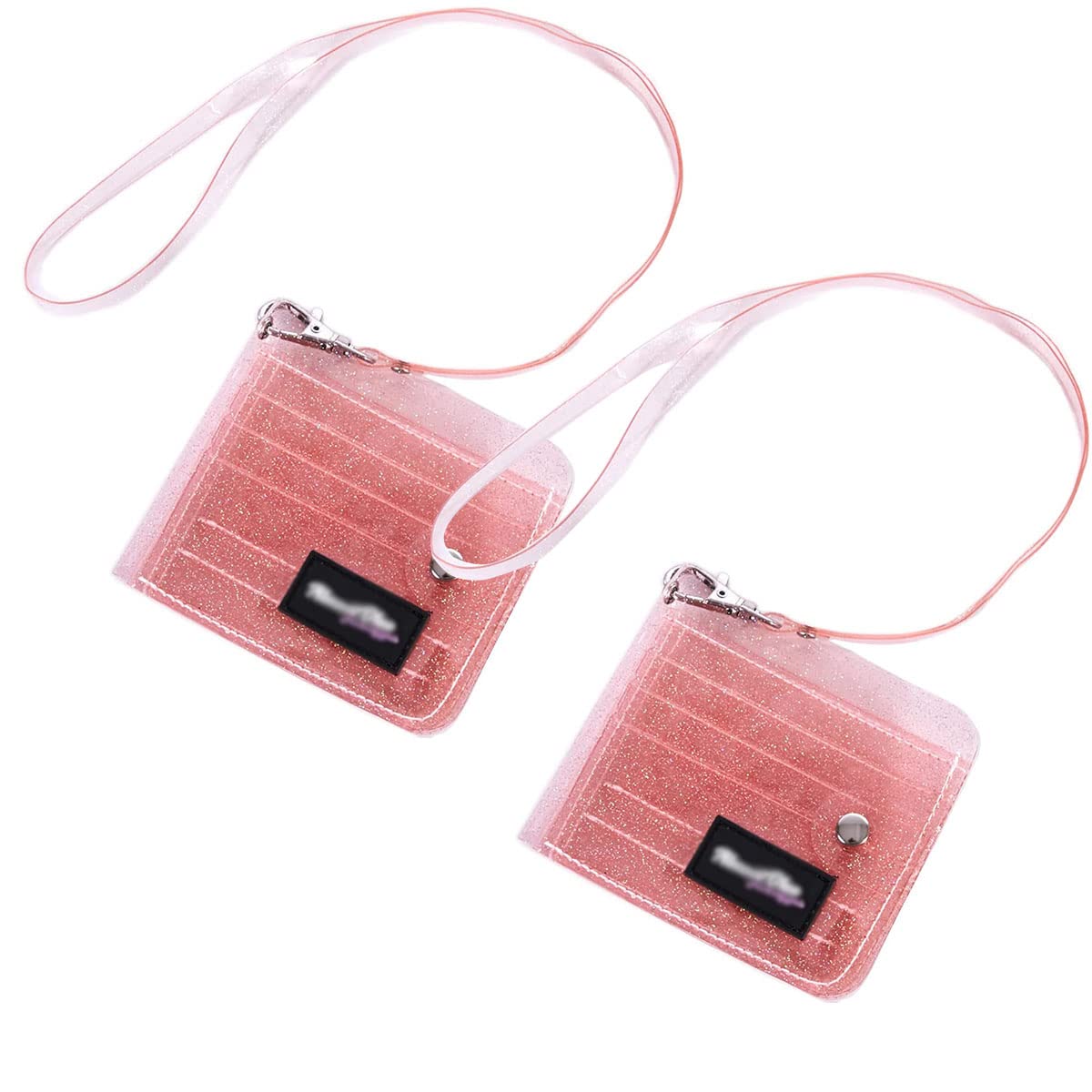 2 Pack Clear Bifold Wallet for Women - Cute PVC Jelly ID Card Holder with Neck Lanyard, Small Purse for Girls (Pink) - Perfect for Travel, Work, and Everyday Use