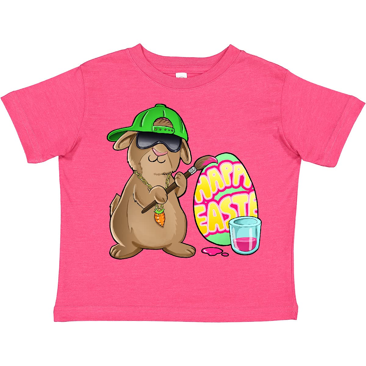 Inktastic Hip Hop Artist Cute Brown Easter Bunny Painting Egg Toddler T-Shirt - Fun Easter Outfit for Kids, Hip Hop Style Toddler Clothing, Cute Bunny Graphic Tee for Boys & Girls - Perfect for Easter Celebrations, Spring Parties & Casual Playdates