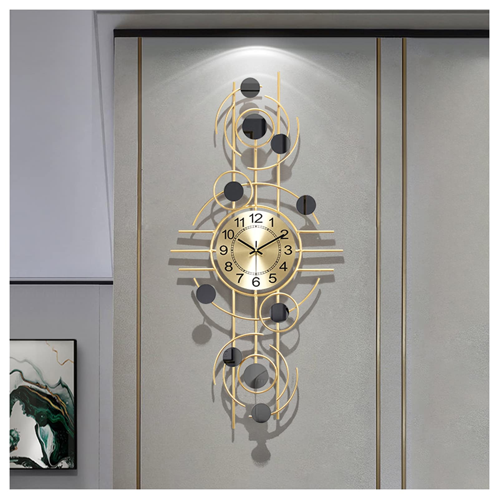 QWEEI Gold Metal Sunburst Wall Clock - 48x100cm Modern Silent Battery Operated Star Clock with Vibrant Pop Colors | Perfect Quartz Decorative Clock for Living Room, Bedroom & Office | Elegant Home & Office Wall Decor