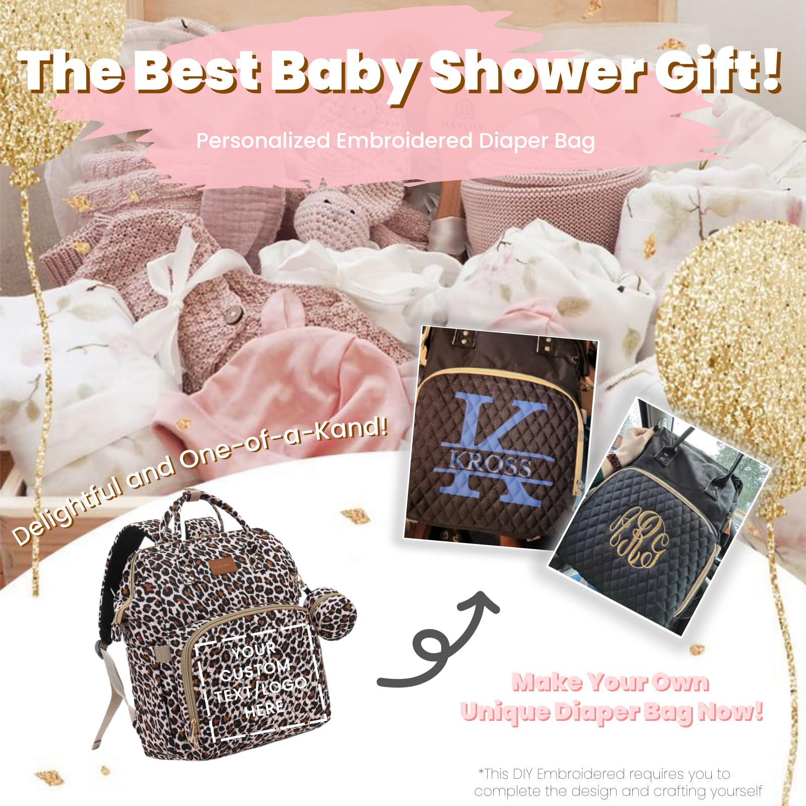 ROSEGIN Large Waterproof Diaper Backpack for Moms - Baby Bag with Changing Pad & Pacifier Case for Boys, Girls & Toddlers - Stylish Cheetah Print Travel Diaper Bag for Baby Showers, Outings & Daily Use