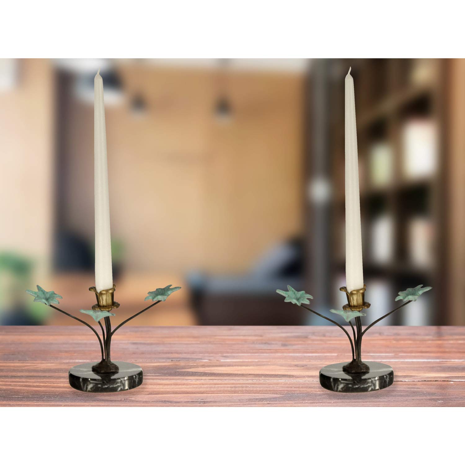 Dale Tiffany Maple Leaf Metal Candle Holders - Set of 2, Brown & Green - Perfect for Fall Decor, Thanksgiving Centerpieces & Cozy Home Ambiance