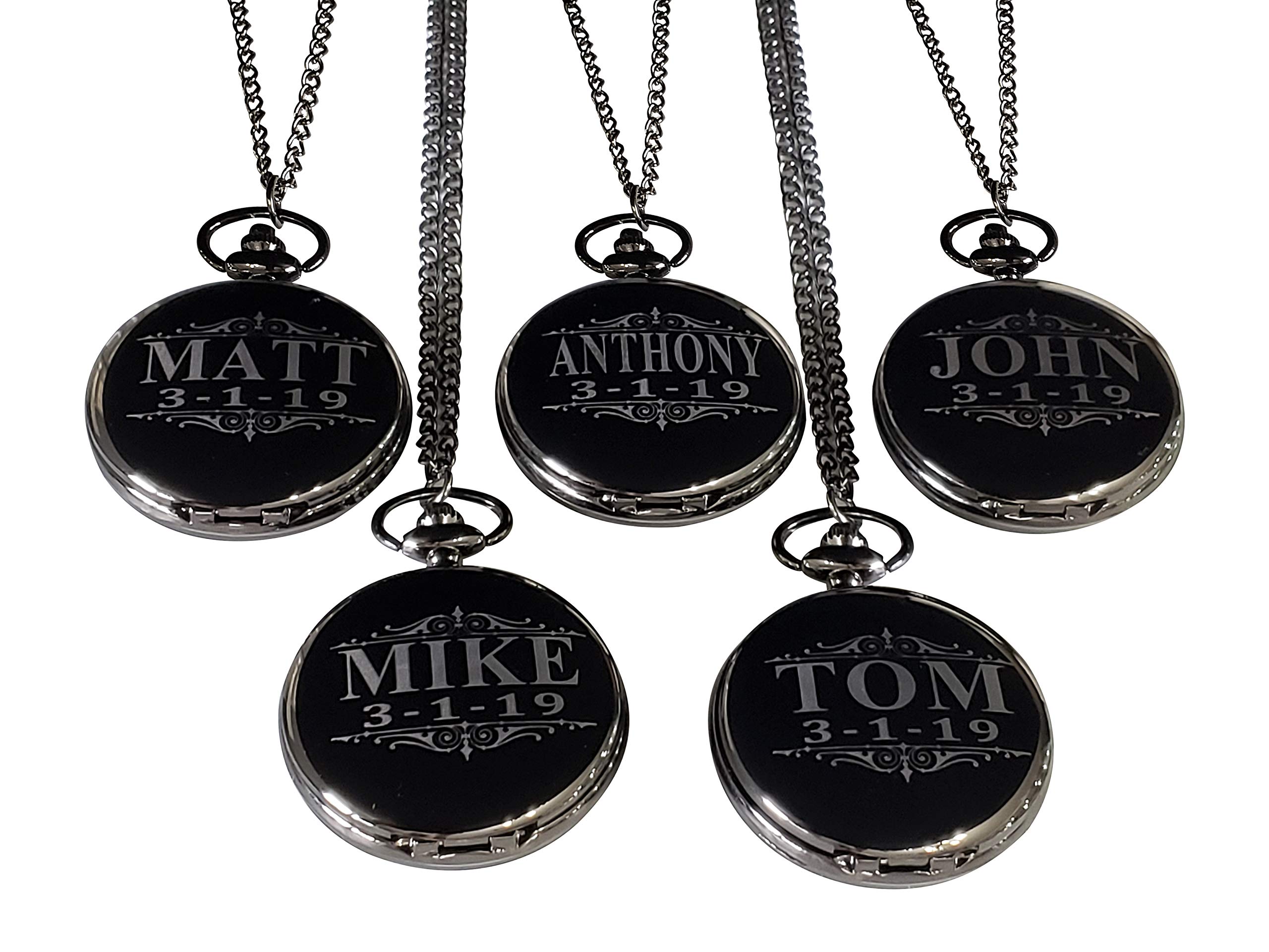 5 Personalized Engraved Pocket Watches for Groomsmen - Best Man Wedding Gift Set with Chains & Gift Boxes - Perfect for Weddings, Anniversaries and Special Occasions