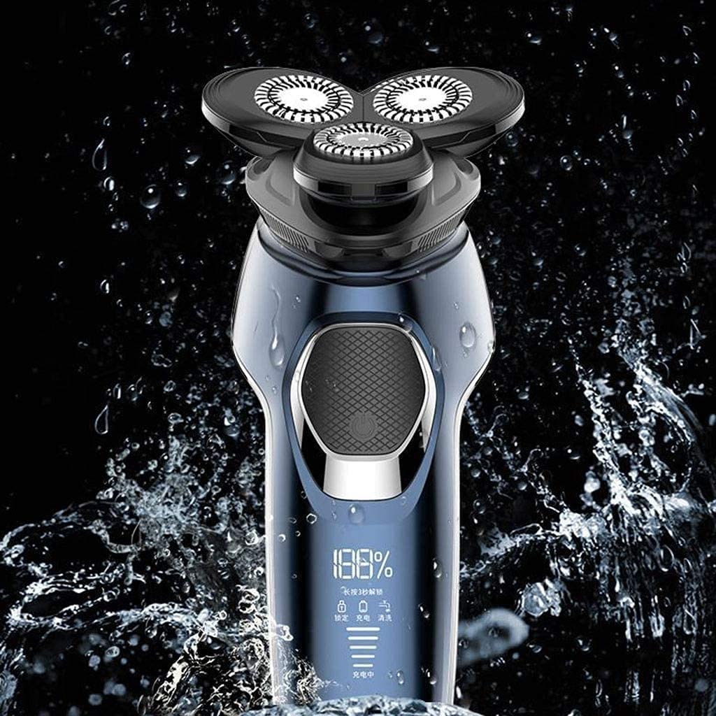 Best Men's Electric Shaver - Waterproof Rotary Facial Razor for Wet/Dry Use with LED Display & USB Rechargeable - Perfect for Travel, Home & Gym Grooming (Blue)
