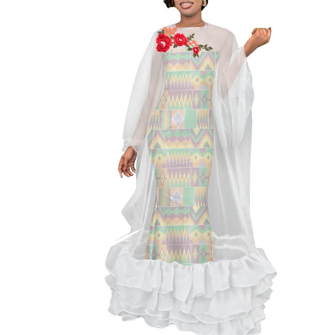 Elegant African Print Long Dress for Women - Stylish Applique Church Dress in 4XL Size 1404 | Perfect for Church Events, Weddings & Special Occasions
