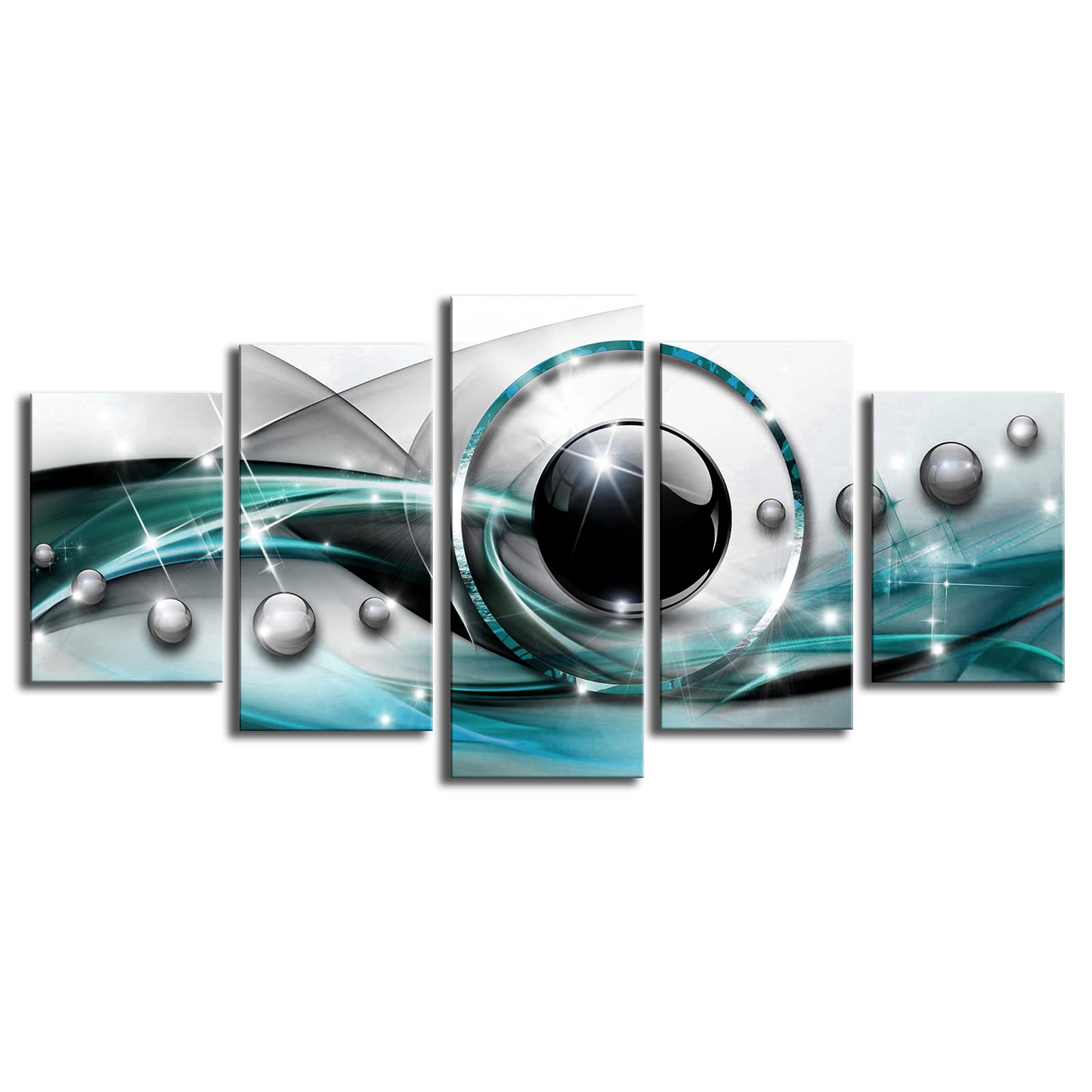Abstract Canvas Wall Art - Blue Black Framed Painting for Living Room Decor | Modern Circle Line Print | 5-Piece Set