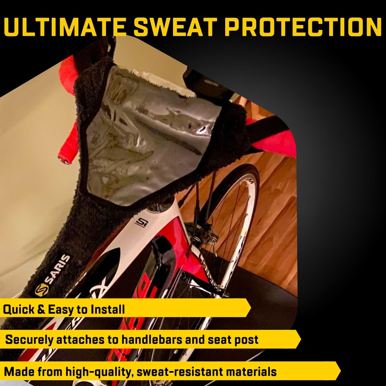 Saris Bike Guard Sweat Protector with Phone Holder - Indoor Cycling Trainer Accessory for Peloton, Zwift & Spin Bikes - Protect Your Bike from Sweat During Workouts