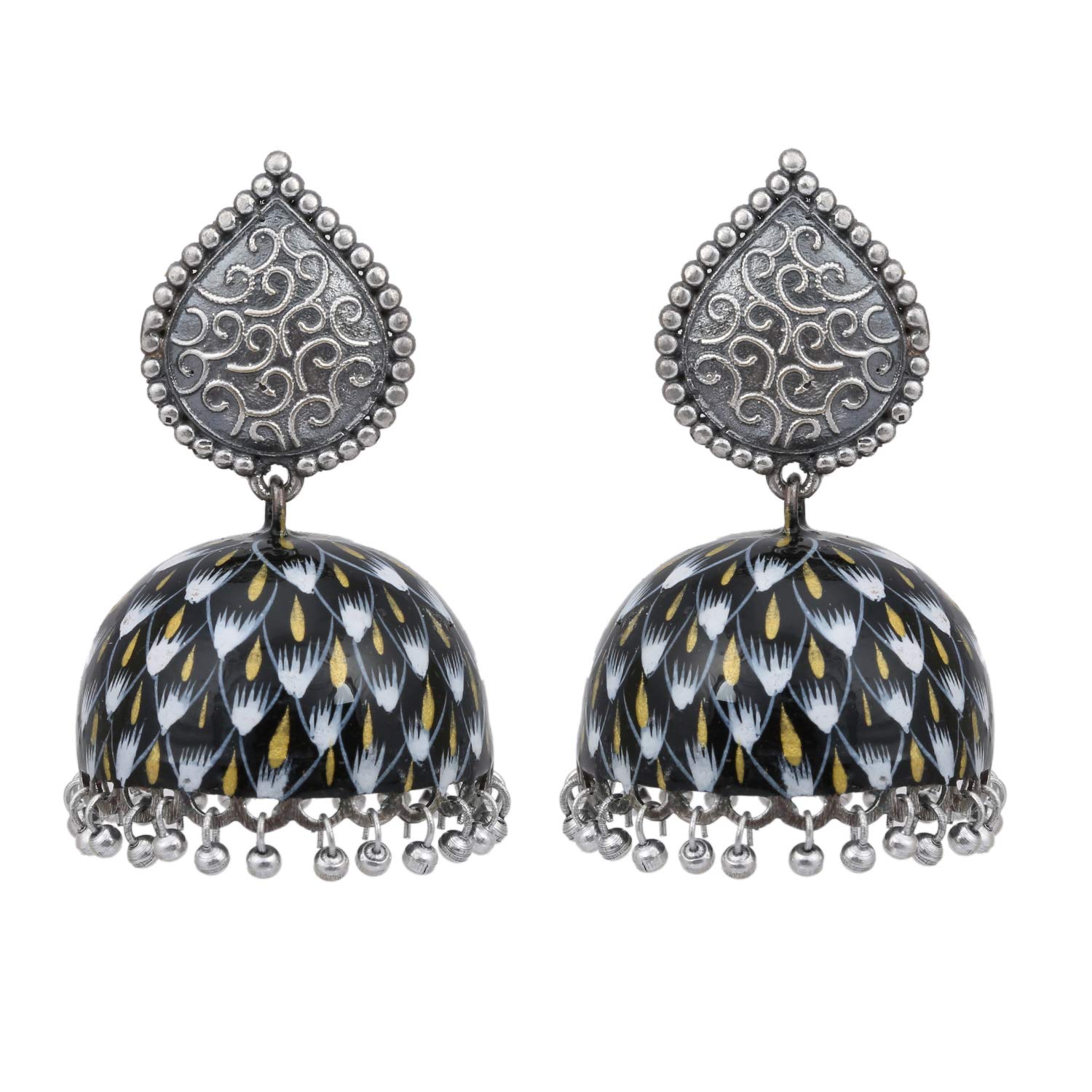Boho Indian Oxidized Jhumka Drop Earrings for Women - Floral Design Ethnic Wedding Jewelry - Handcrafted Dangle Earrings for Girls & Women - Perfect for Festivals, Weddings & Special Occasions