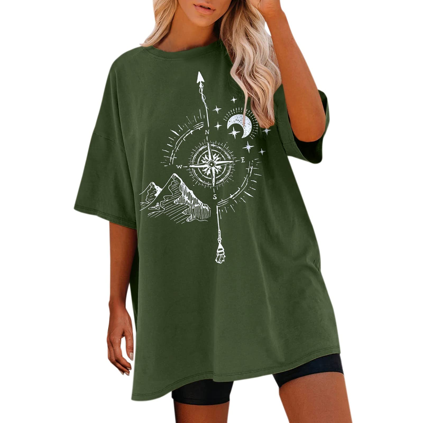 Funny Graphic Tees for Women - Oversized Short Sleeve T-Shirt with Sun and Moon Design | Casual Wear, Street Fashion, Gift Idea for Her