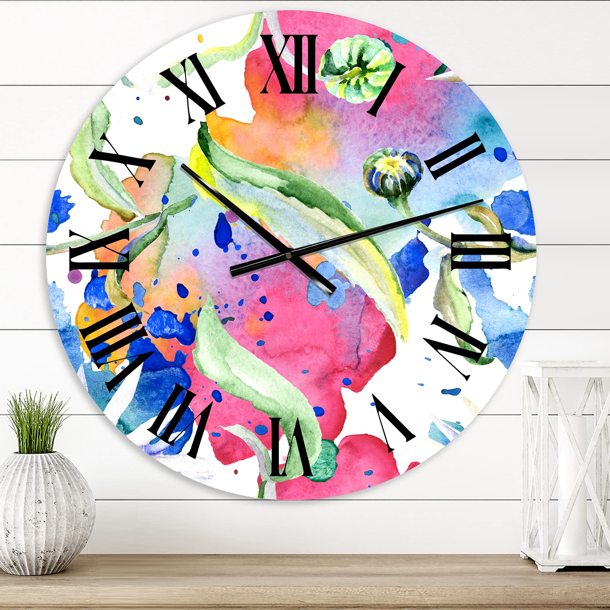 DesignQ Iridescent Daisy Flowers Wall Clock - Large Floral & Botanical Decor for Office, Living Room, Bedroom | Silent Non-Ticking Modern Home Décor