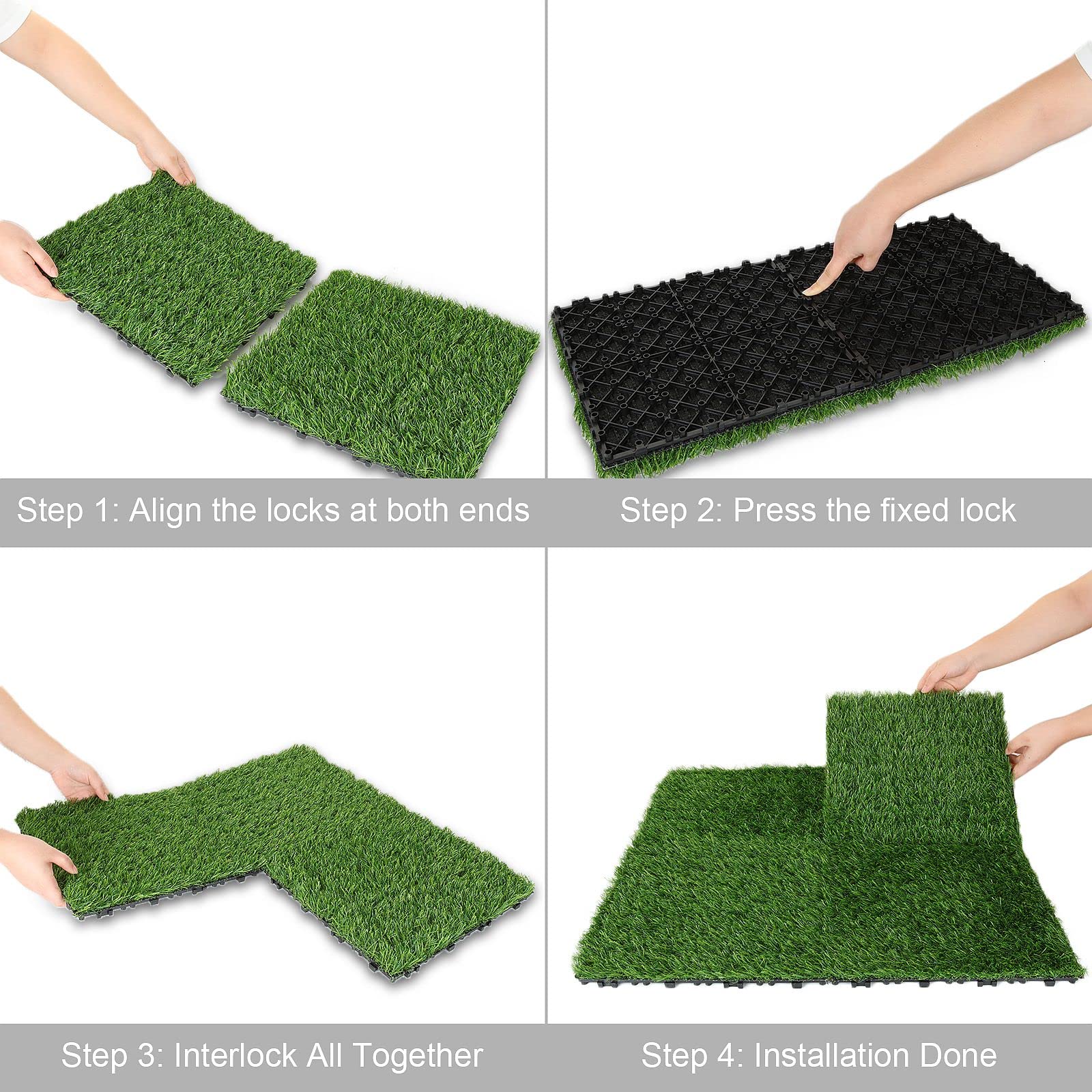 MNKNENG 9 Pack 12x12 Inch Artificial Grass Turf Tiles - Self-Draining Interlocking Fake Grass for Patio, Balcony, Backyard - Indoor/Outdoor Flooring & Lawn Replacement (Perfect for Pets, Play Areas & Decorative Landscaping)