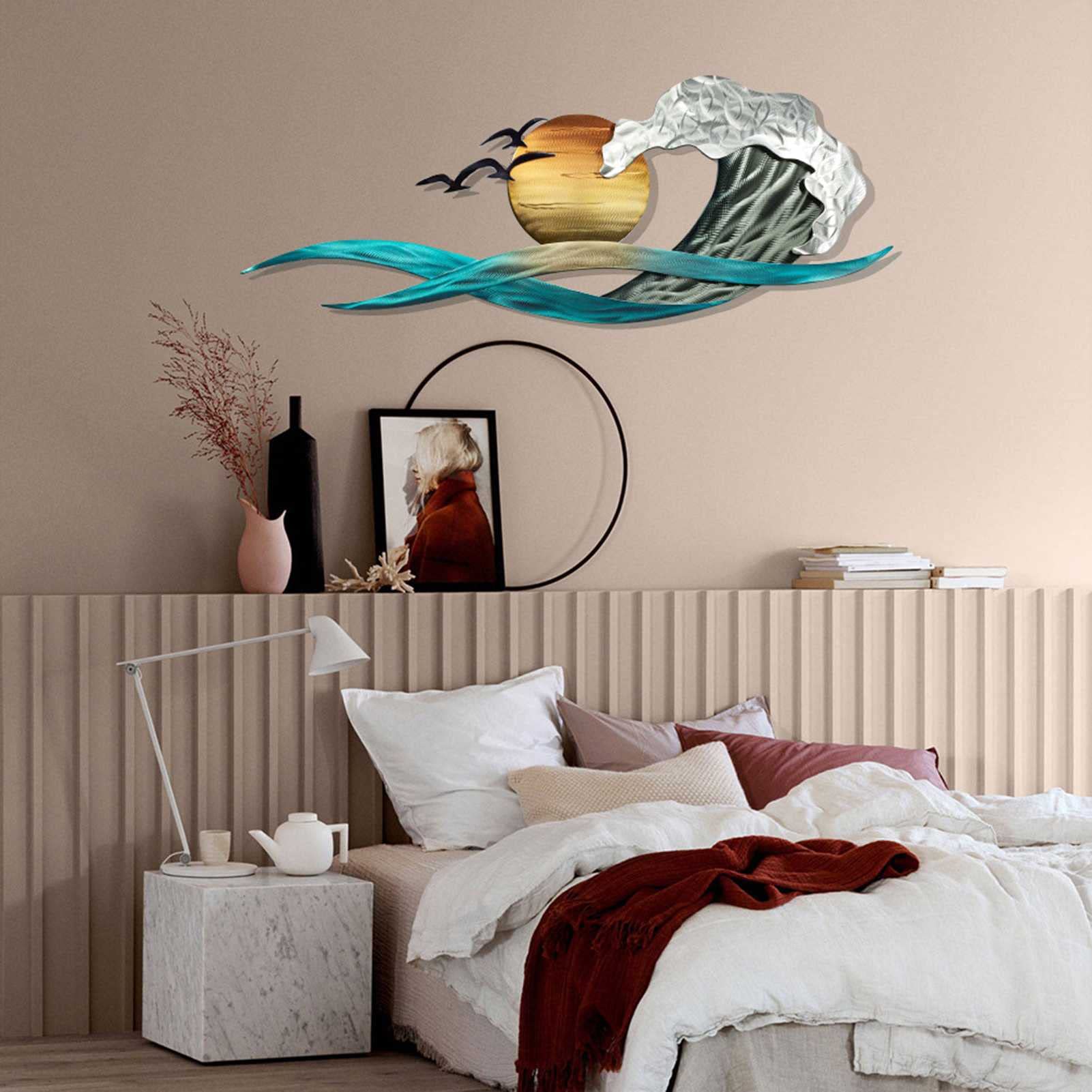 Gigesute Sunshine Ocean Wave Metal Wall Art - Coastal Decor for Indoor & Outdoor - Perfect for Living Room, Bedroom, Patio - Beach House & Coastal Theme Decorations