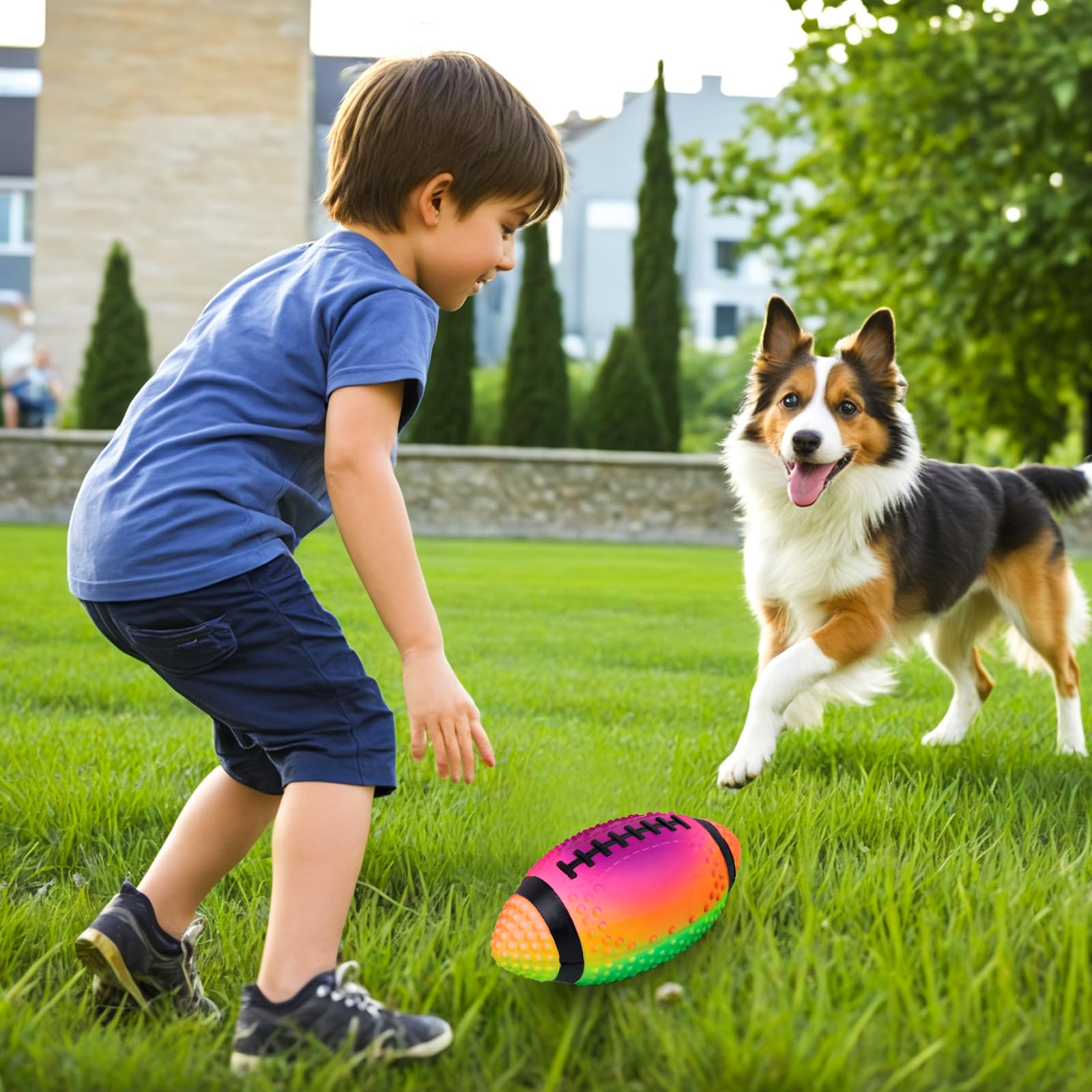 **AMOR PRESENT Inflatable Football - 9 Inch Rainbow Rubber Mini Football for Kids & Adults - Perfect for Football Parties, Outdoor Toss Games, Pet Training & Backyard Sports - Fun Gift for Birthdays & Playtime**