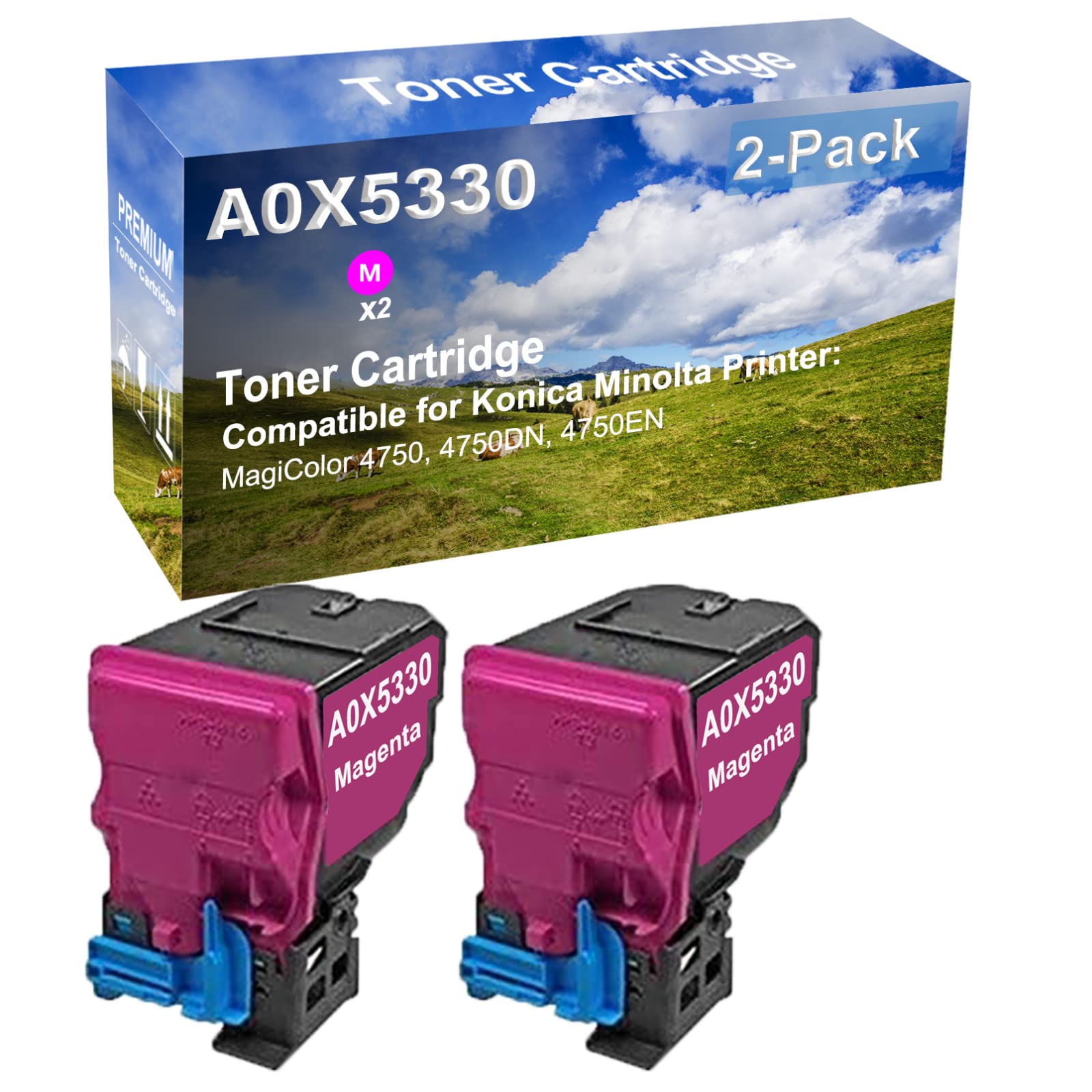 2-Pack High Yield A0X5330 Compatible Toner Cartridge for Konica Minolta MagiColor 4750/4750DN/4750EN Printers - Premium Magenta Ink Replacement for Office & Home Printing Needs
