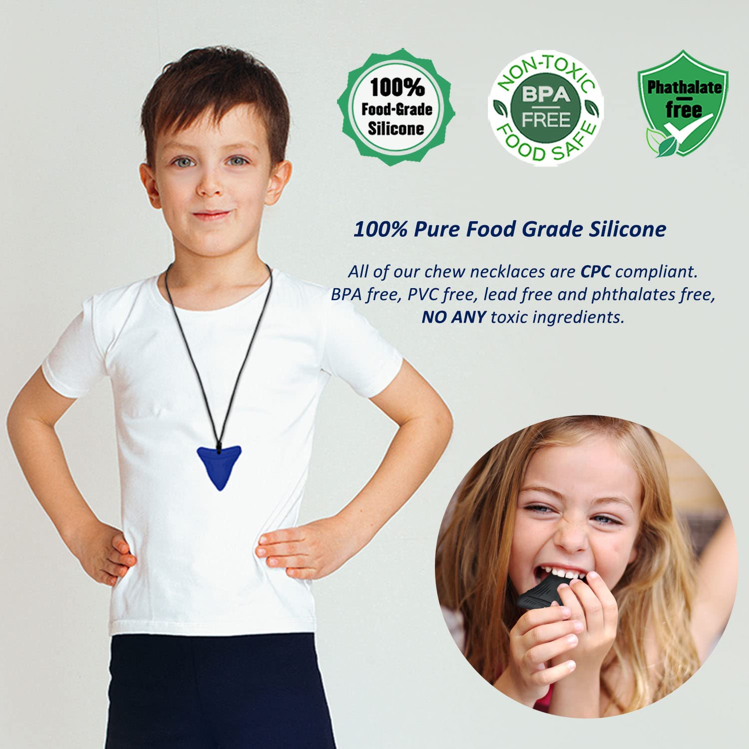 3 Pack Silicone Chewy Necklace for Sensory Kids - Autism, ADHD & Anxiety Relief Toys - Reduce Chewing & Fidgeting for Boys, Girls & Adults - Perfect for School, Travel & Stress Relief