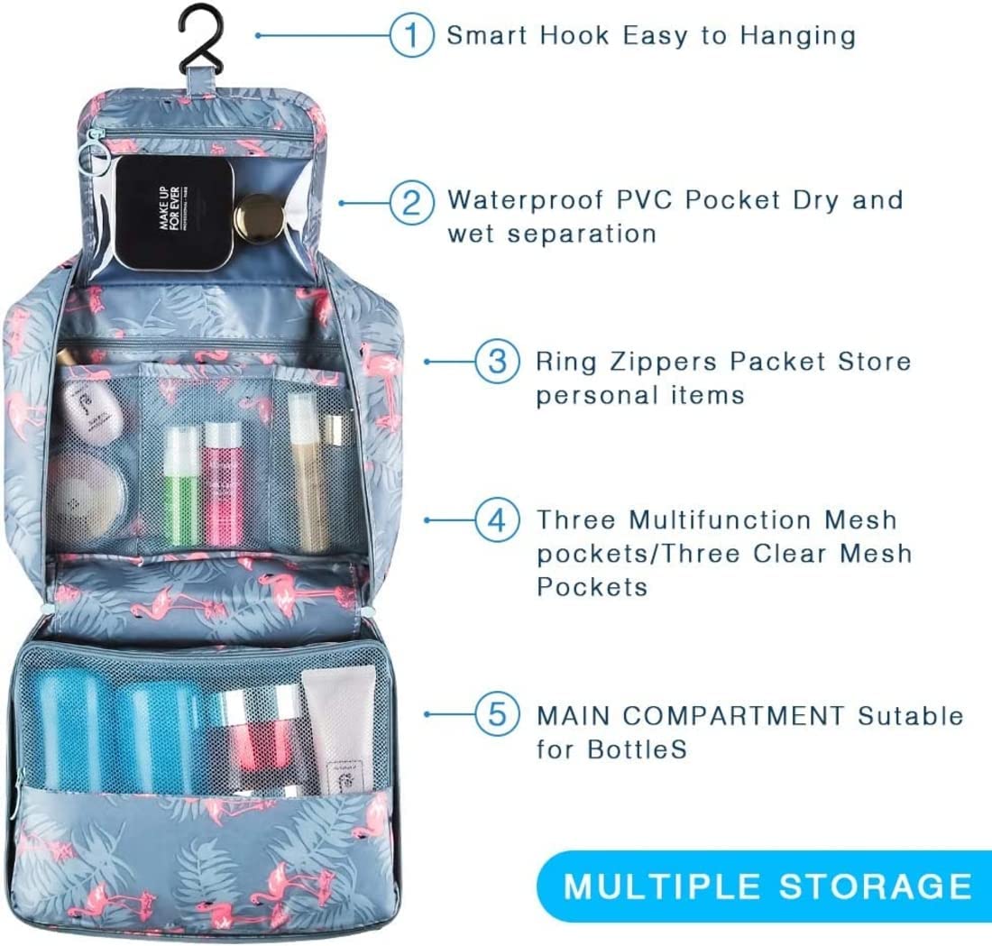 Niwlix Large Polyester Toiletry Bag for Women - Waterproof Travel Cosmetic Organizer (20x18x3cm, Grey) - Perfect for Vacation, Gym, Business Trips & Weekend Getaways