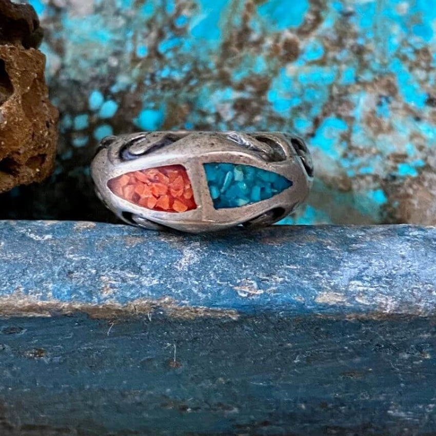 Turquoise Chip Mosaic Sterling Silver Ring Size 5 - Perfect for Boho Jewelry, Gift Giving & Everyday Wear