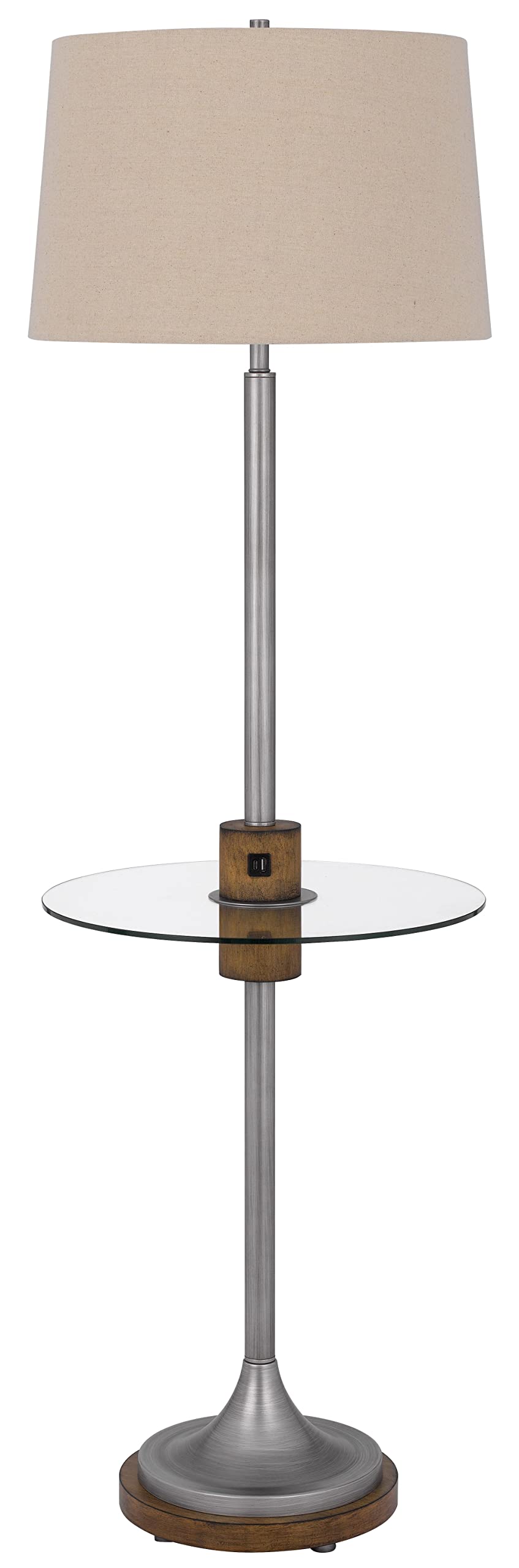 150W 3-Way Adjustable Floor Lamp with Glass Tray Table - USB & Type-C Charging Ports, Rubber Wood Base - Perfect for Living Room, Bedroom, and Office Lighting