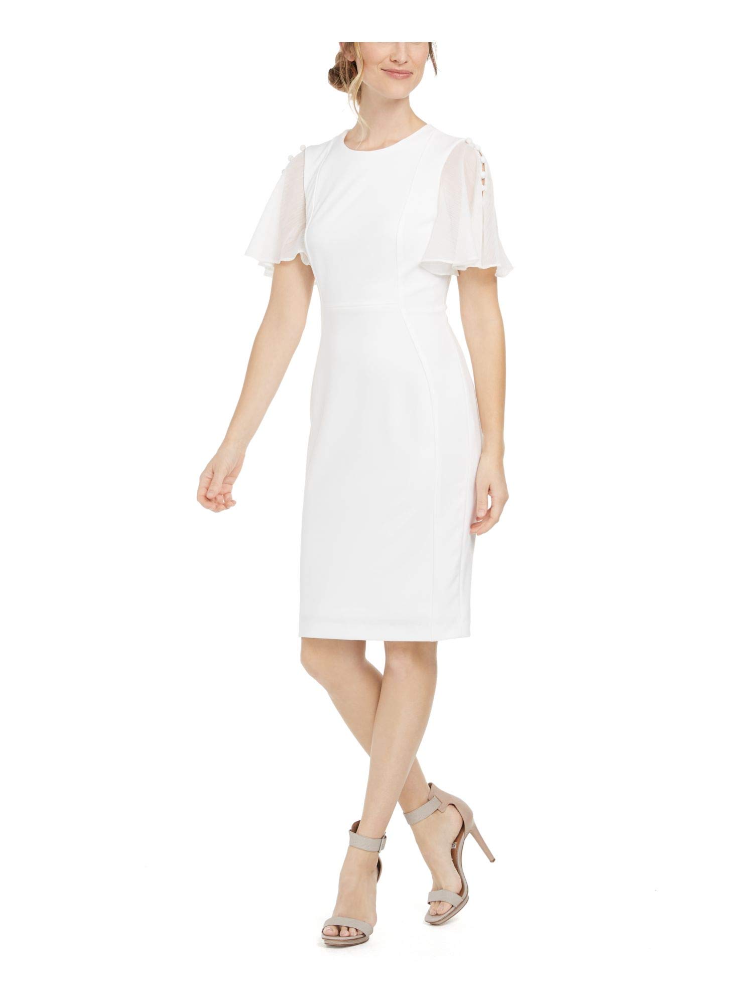 Calvin Klein Women's Button-Down Chiffon Flutter Sleeve Sheath Dress - Elegant Office Wear & Cocktail Party Dress for Women