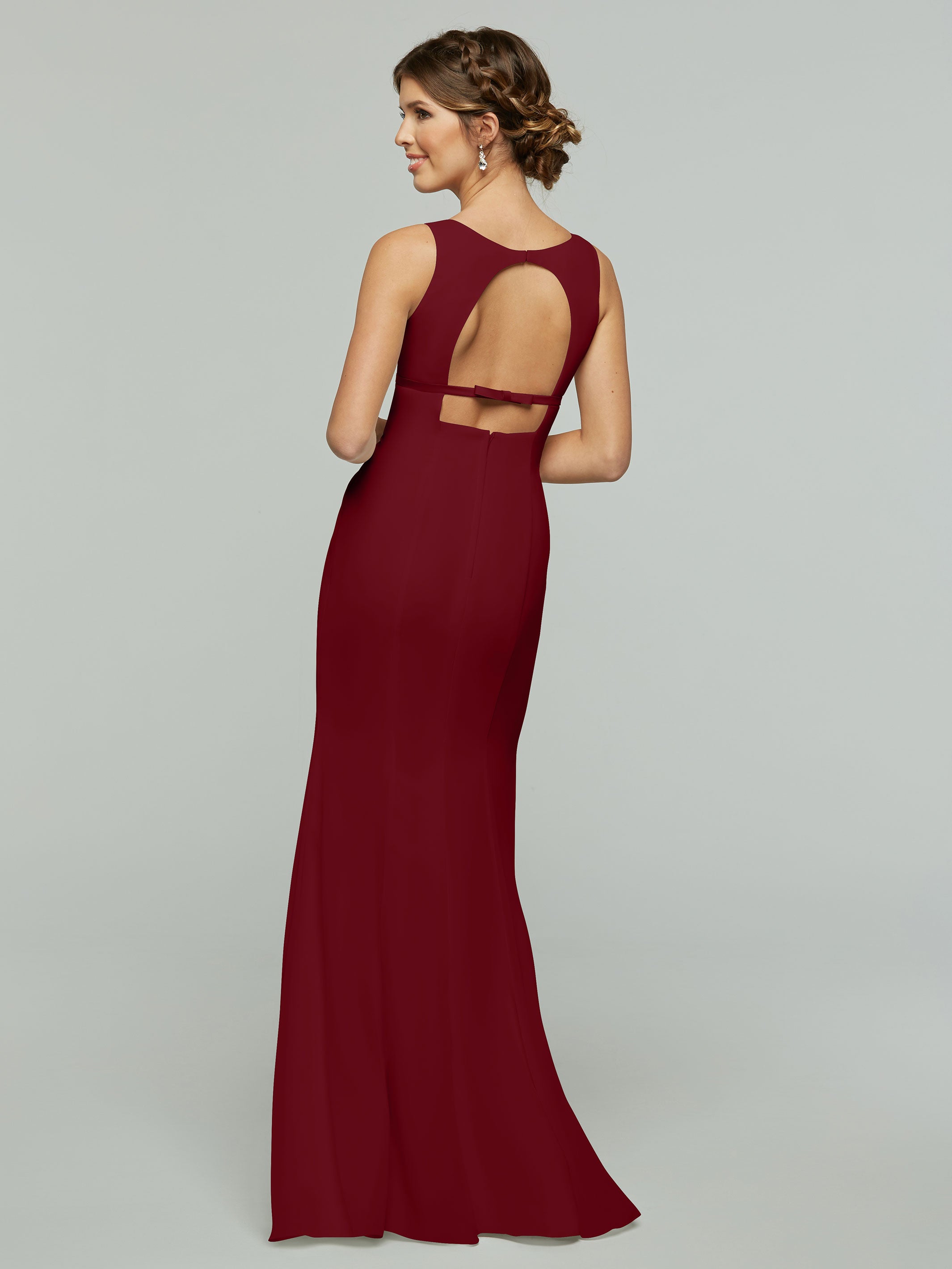 Elegant 80155 Fit and Flare Chiffon Bridesmaid Dress with V-Neck & Satin Ribbon - Perfect for Weddings, Proms, and Formal Events
