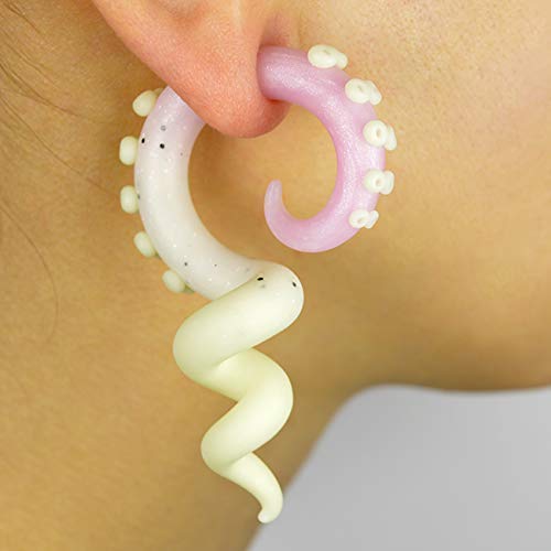 Pastel Punk Octopus Tentacle Earrings - Anime Fake Plugs & Faux Gauges - Fairy Kei Yami Kawaii Goth Harajuku Accessories - Stretchers & Hangers for Cosplay, Rave & Alternative Fashion
