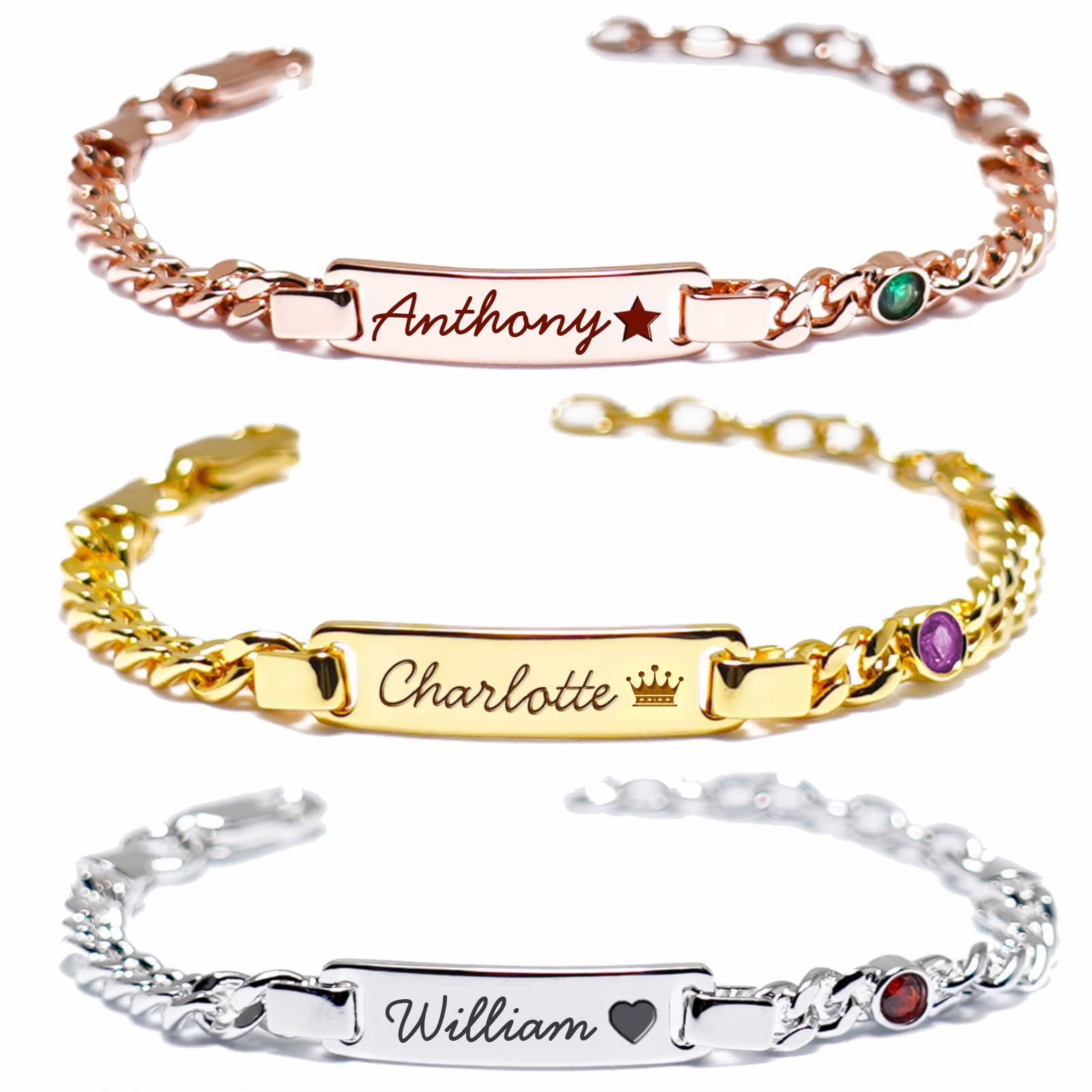 Personalized Baby Bracelet for Girls & Boys - 18K Gold Plated Birthstone Bracelet with Engraved Name - Cute Toddler Jewelry for Easter, Birthday & Baptism Gifts - Perfect for Newborns, Christenings & Special Occasions