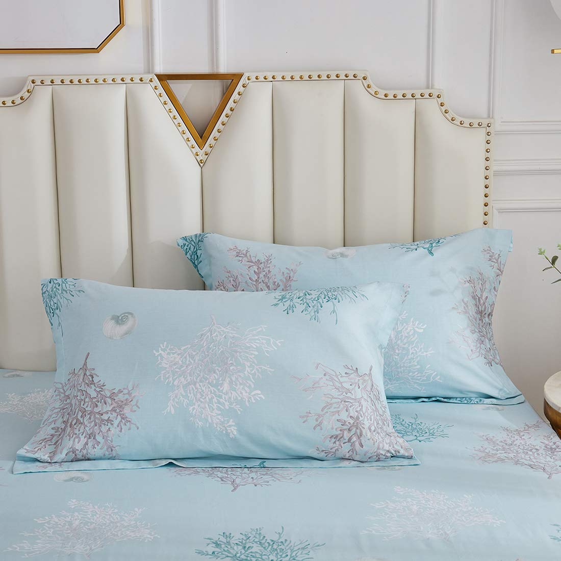 Brandream Luxury Beach-Themed Bedding Set - 100% Cotton Coastal Print King Size 4-Piece Sheet Set with 18