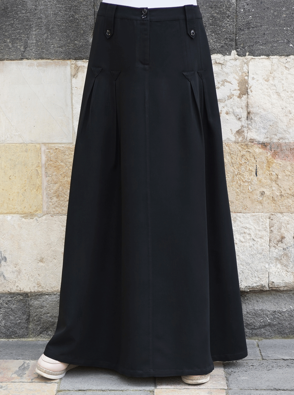 Elegant Inverted Pleats Skirt for Women - High Waist A-Line Midi Skirt with Pockets - Perfect for Office, Party & Casual Wear