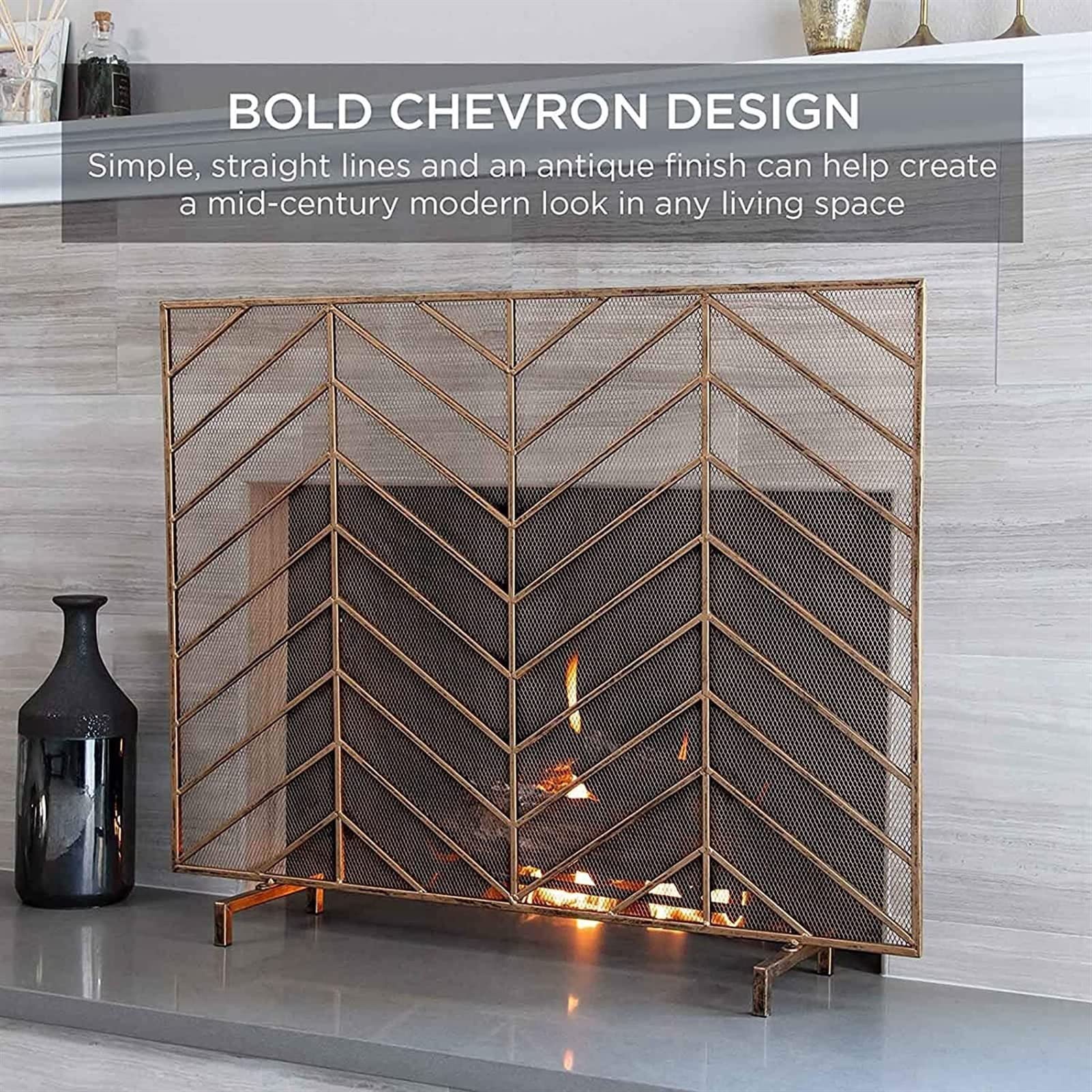 Ornate Wrought Iron Fireplace Screen - Free Standing Stove Fire Guard with Rustic Western Design for Home Decor | Perfect for Living Rooms, Cabins & Country Style Houses