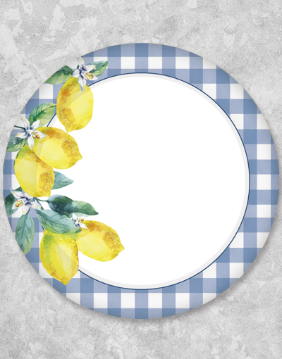 Gingham Lemons Blue Dessert Plates - Set of 15 - Elegant Party Plates for Summer BBQs, Picnics, and Outdoor Dining