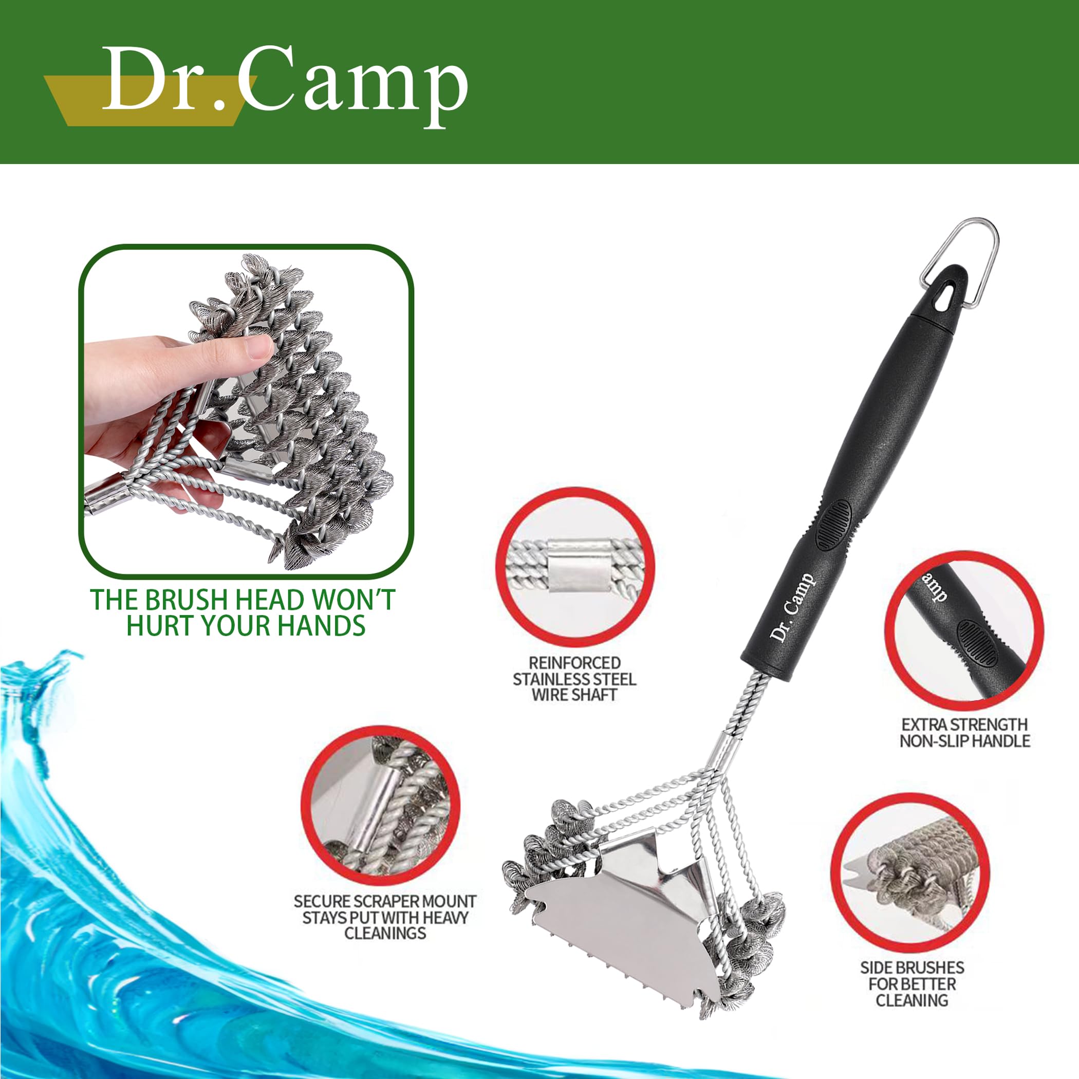 2-Pack Stainless Steel BBQ Grill Brush with Long Handle - Heavy Duty Grill Scraper & Cleaning Brush for Outdoor Charcoal, Gas Grills - Perfect for Backyard BBQs, Camping & Tailgating