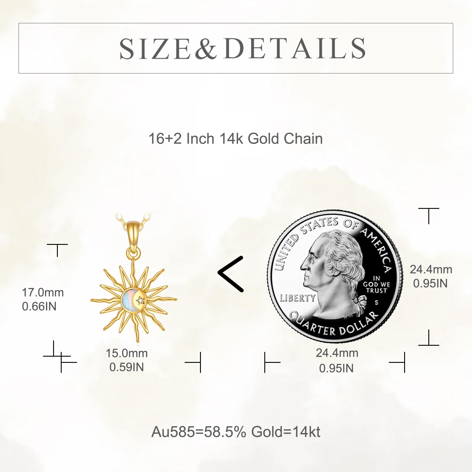 14K Gold Sun Necklace with Opal or Moonstone - Elegant Sunburst Pendant Jewelry for Women | Perfect Gift for Birthday, Anniversary & Everyday Wear